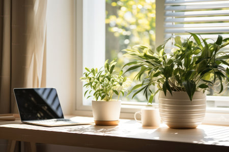 Green Leafy Serenity: A Beautiful Botanical Haven in a Modern Homeの素材