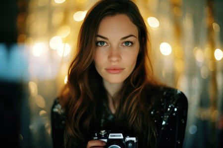 Pretty Young Woman with Attractive Smile, Fashion Model with Casual Style, Posing Outdoors in a Romantic Autumn Parkの素材