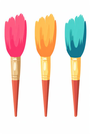 Multicolored Painting Tool on Vintage Wood: Abstract Brushwork and Creative Emotions on White Backgroundの素材