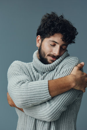 Adult man beard portrait caucasian person male expression face white guy casual handsomeの写真素材