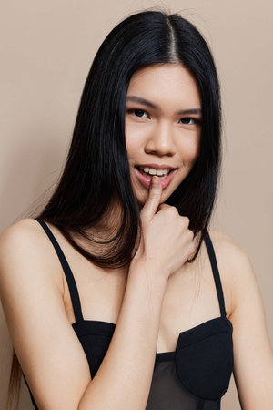 Woman glamour beauty asian fashion portrait beige hairの写真素材