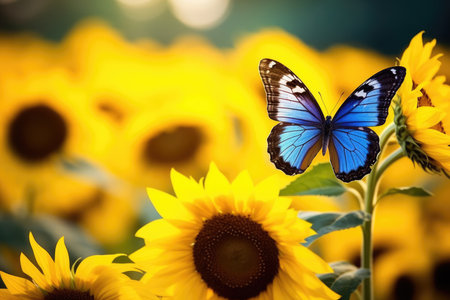 Nature yellow summer garden macro sunflower butterflies colorful green insect flora beauty flowersの素材
