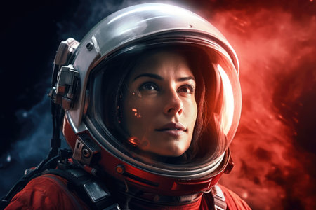 Universe woman space astronomy helmet face exploration astronaut person cosmos future science beauty femaleの素材