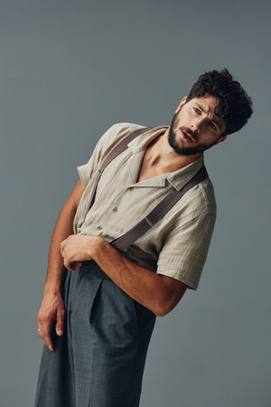 Caucasian person adult handsome attractive lifestyle portrait men white guy stylish fashionableの写真素材