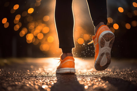 Active Woman Running in a Summer Park: Healthy Lifestyle and Endurance Training at Sunriseの素材