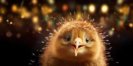 Cute Hedgehog in Green Forest: A Spiny, Young Mammal Protecting itself with Prickly Needles.の素材