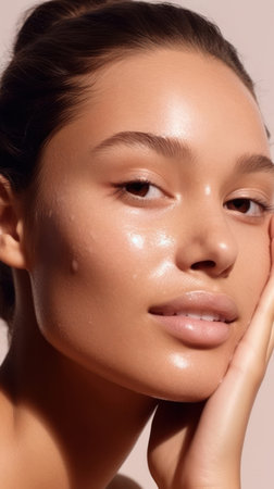 Beauty Portrait of a Young Woman with Clean, Attractive Skin - Closeup Studio Shotの素材