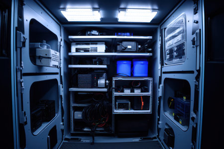 Modern Electronic Device: Blue Power Circuit Inside Computer Hardwareの素材