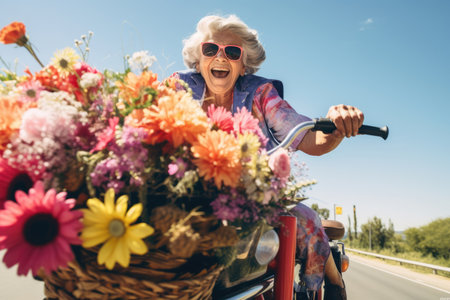 Senior woman outdoors female person summer grandmother adult retired happy elderlyの素材