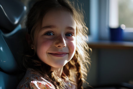 Innocent Portrait of a Happy, Cute Caucasian Girl with Lovely Expressions and Bright Eyes, a Model of Childhood Joy on a Summer Day Outdoors.の素材