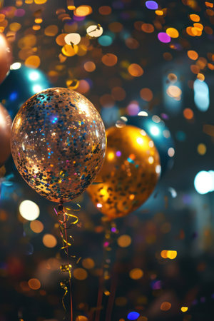 Festive Celebration: A Colorful Explosion of Happiness and Joy, with Balloons, Confetti, and Gifts, on a Bright and Shiny Blue backgroundの素材