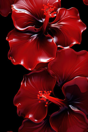 Colorful Floral Beauty: A Close-Up of Vibrant Hibiscus Blossom against a Fresh Green Botanical Backgroundの素材