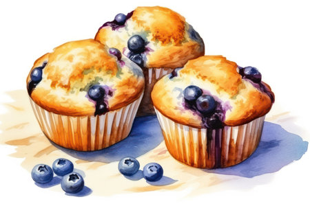 Delicious Blueberry Muffin: Sweet Homemade Bakery Dessert on a Rustic Wooden Tableの素材