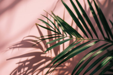 Tropical Greenery: Palm Leaves Pattern on Minimalistic Background.の素材