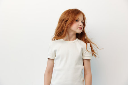 Children female little fashion portrait white childhood cute person model girl young pretty beautyの写真素材