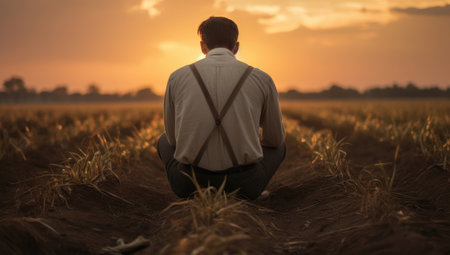 Man agriculture farming sunset person nature farmer summer landscape field rural skyの素材