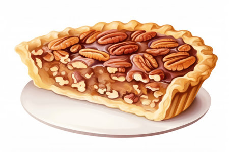 Delicious Homemade Pecan Pie - A Tasty Autumn Dessert on Rustic Wood Background.の素材