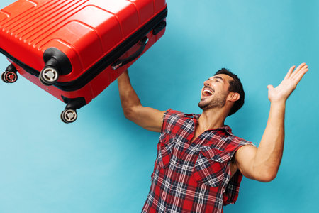 Suitcase man vacation background trip journey baggage travelの写真素材