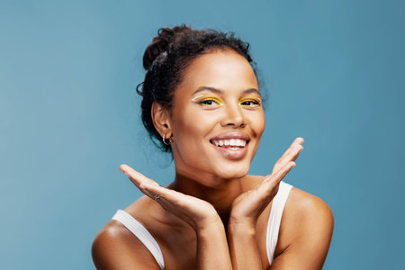 Woman happiness african smile face hair skin american portrait fashion beauty lifestyle curlyの写真素材