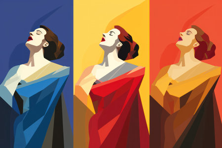 Beauty in Silhouette: Retro Fashion Lady in a Vintage Dress - an Abstract Illustration of a Young Female with Elegant Hair and a Pretty Portrait on a Traditional Background.の素材