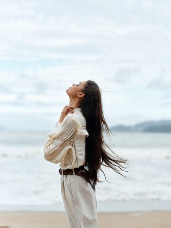 Serene Summer Beauty: A Young Womans Blissful Escape to the Tranquil Shores