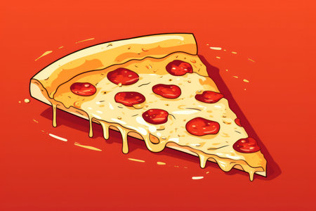 Delicious Pizza, Cheesy Bliss: An Illustration of a Tasty Italian Meal on a Retro Backgroundの素材