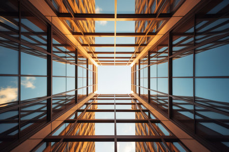Reflections of Urban Progress: A Futuristic Glass Skyscraper Amidst a Contemporary Cityscapeの素材