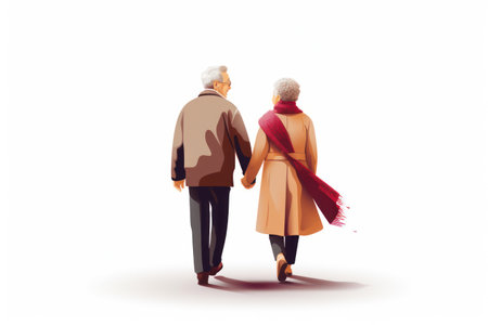 Romantic Elderly Couple Enjoying a Beautiful Autumn Walk in the Parkの素材