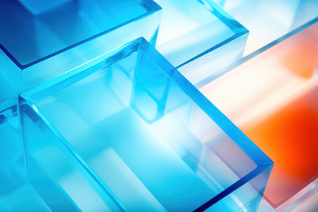 Abstract Geometric Light: Bright Blue Design with Transparent Shiny Shapes on a White Gradient Backgroundの素材