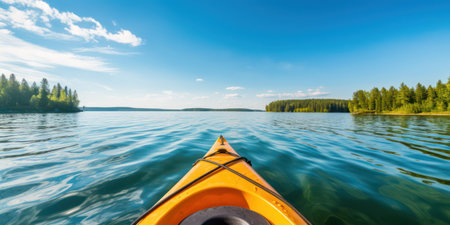 Tranquil Waters: A Serene Summer Adventure amidst Natures Majestic Canoeing Paradiseの素材