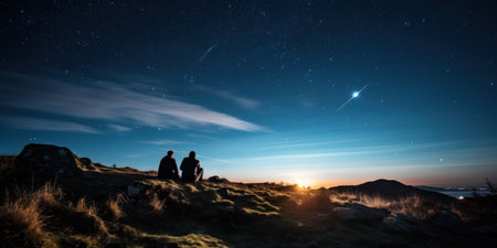 Starry Night Adventure: Happy Couple Enjoying Romantic Campfire under the Milky Wayの素材