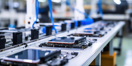 Circuit Board: Closeup of a Digital Electronics Device in Green, Full of Microchips and Components, Representing Technology and Industryの素材