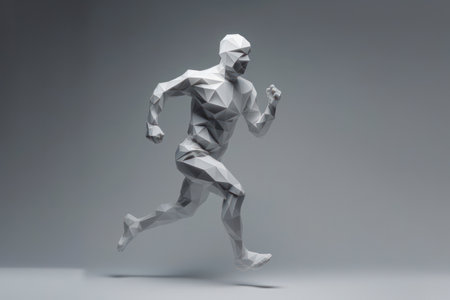 Fast-paced Athletic Men Running in Motion with Muscular Body on Blue Nature Backgroundの素材