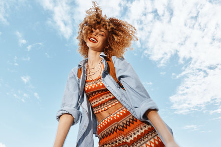 Happy Woman on Beach, Smiling with Open Mouth, Enjoying Freedom and Nature: Portrait of Young Model...