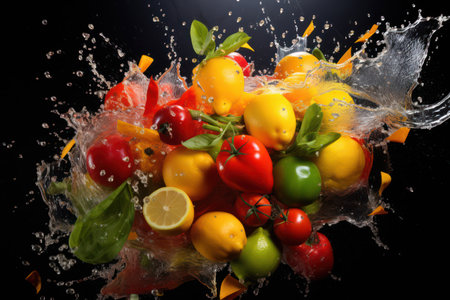 Juicy Citrus Fruit Splash: Freshness and Vibrant Colors on a Clean White Backgroundの素材