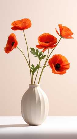 Bright Summer Blossoms: Beauty in Nature and Tranquil Sky - Red Flower Petals on Green Meadowの素材