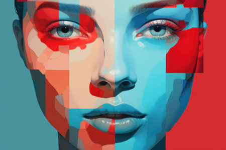 Colorful Abstract Portrait of a Young Woman: Beauty in Motionの素材