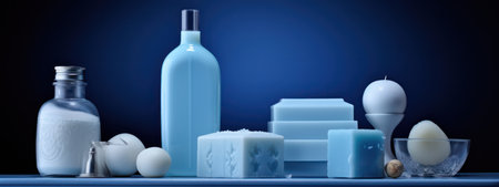 Hygiene Care Background with White Bottle of Soap: Health and Clean Cosmetics Set on Isolated Container.の素材