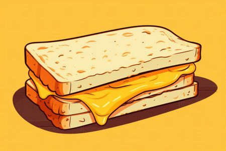 Delicious Rustic American Cheese Toast with Crispy Grilled Ham and Melted Cheddar: A Tasty Fastfood Icon on Homemade Wheat Bread.の素材