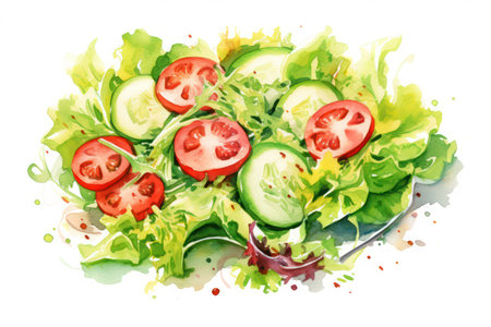 Fresh Green Salad with Lettuce and Vegetables, a Delicious and Healthy Meal for Lunch or Dinnerの素材