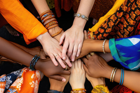 Teamwork hands group togetherness team community people together friendship unityの素材