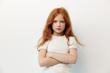 Sad childhood person expression unhappy portrait emotion female face caucasian young girl