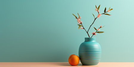 Fresh Spring Bouquet on Vintage Wooden Table, White Vase with Blooming Blue Blossoms in Floral Beautyの素材