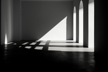 Background interior building architecture wall floor empty white shadow room design lightの素材