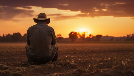 Agricultural man farming rural sunset crop countryside farmer male wheat summer person nature fieldの素材