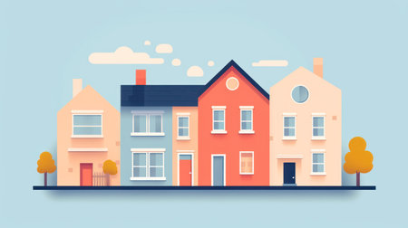 Cozy Urban Home: A Charming Residential Flat with Modern Architecture and a Serene Cityscape Backgroundの素材