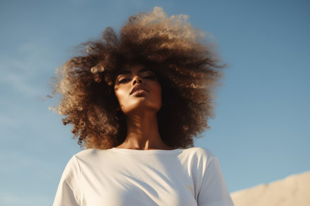 Stylish Afro-Black Female Portrait: Expressive Beauty and Confidence against Urban Backdropの素材