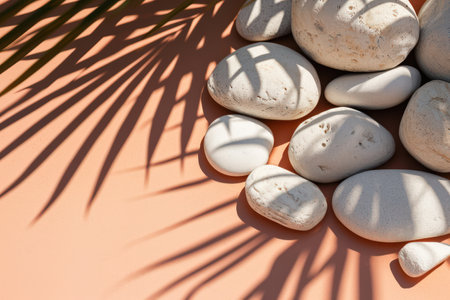 Zen Harmony: Tranquil Natures Balance, Serene Stone and Calm Water Reflection on Beachの素材