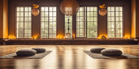 Yoga Lifestyle: Young Female Practicing Relaxation and Fitness in an Indoor Studioの素材