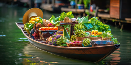 Colorful Floating Market: Thai Traditions and Exotic Produce on the Bangkok Canalの素材